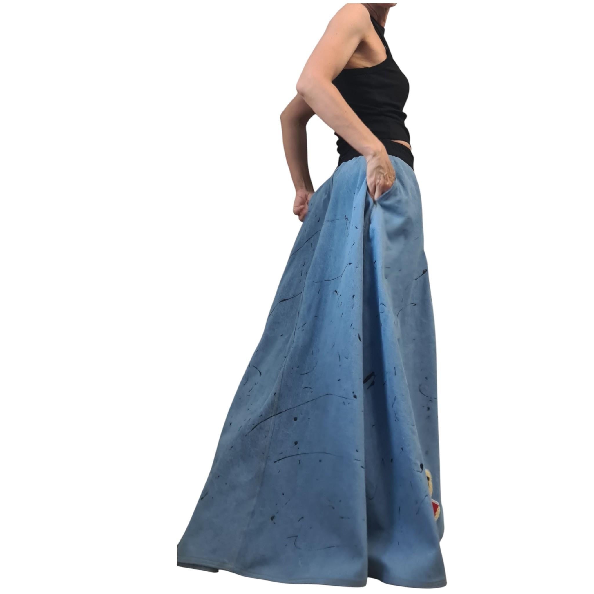 New collection Extravagant Long Skirt, Cotton Denim Skirt, Deconstructed Avant Garde Skirt