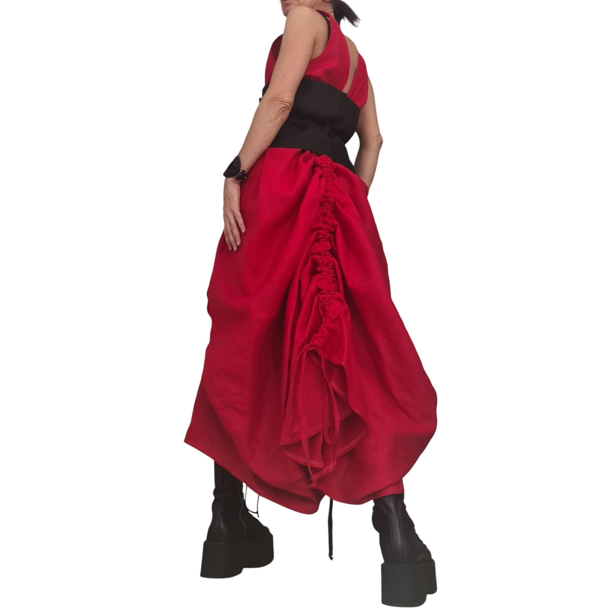 Red Linen Maxi Dress with Corset – Sleeveless Linen Dress