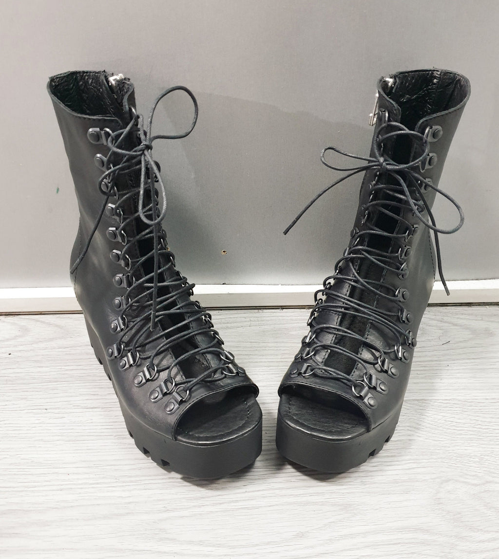 Black Platform Sandals, High Open Toe Shoes, Gothic Summer Combat Boots