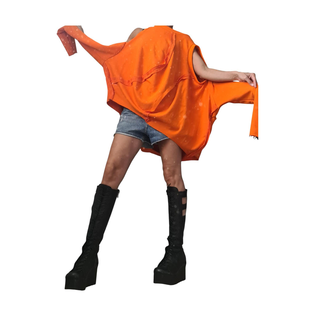 Transformable Cotton Tunic, Brown Cut Out Blouse, Oversized Women Top