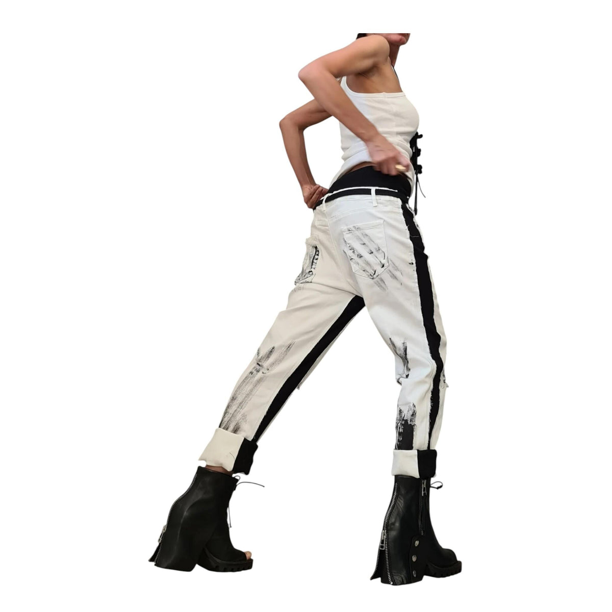 Avant Garde Denim Harem Pants, Extravagant Women's Casual Trousers