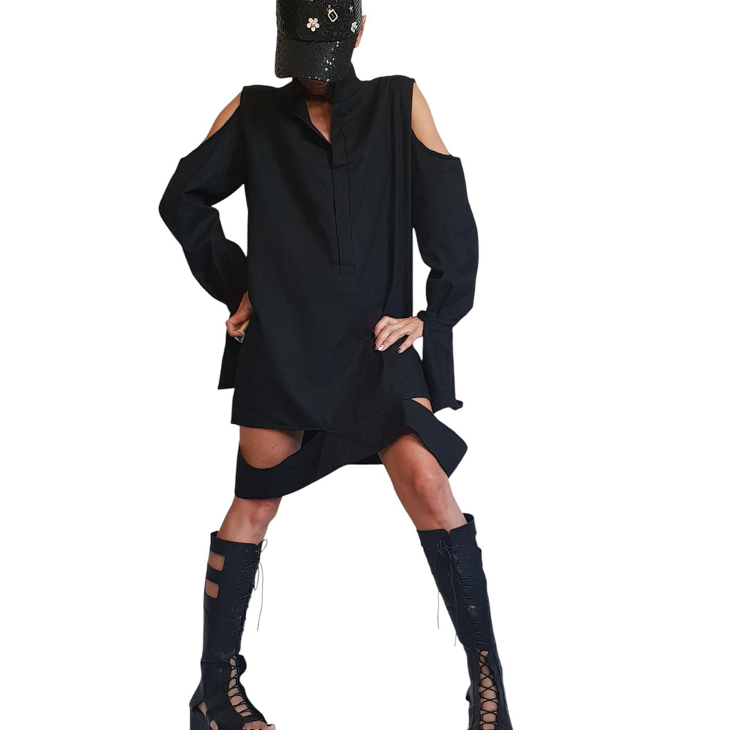 Black Linen Gothic Tunic / Flax Long Shirt Dress for Women / Dark Clothing