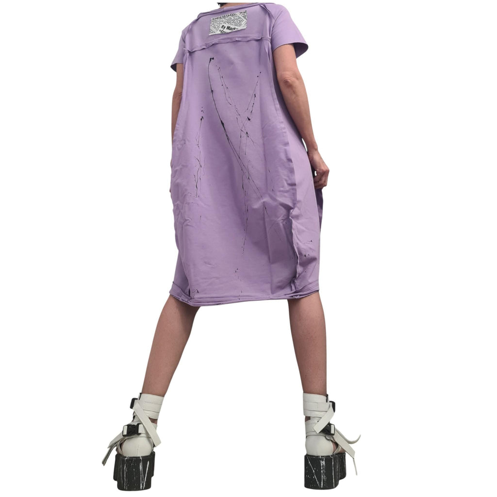 Lavender French Terry Off Shoulder Asymmetric Dress, Plus Size Clothing
