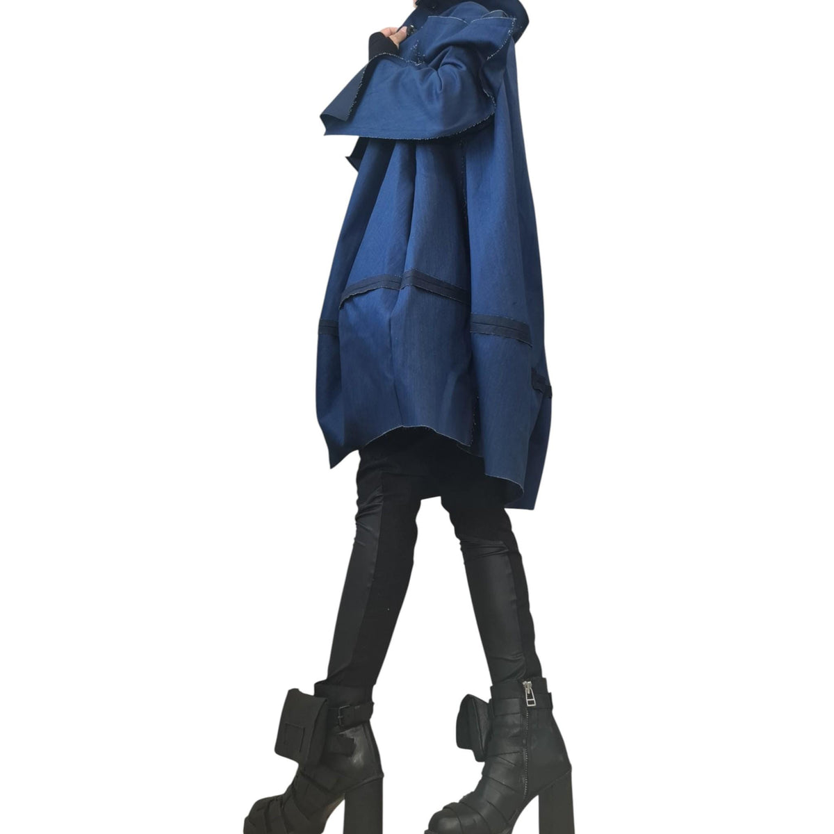 Handmade Asymmetric Denim Trench Coat,  Plus Size Clothing, Oversize Jacket