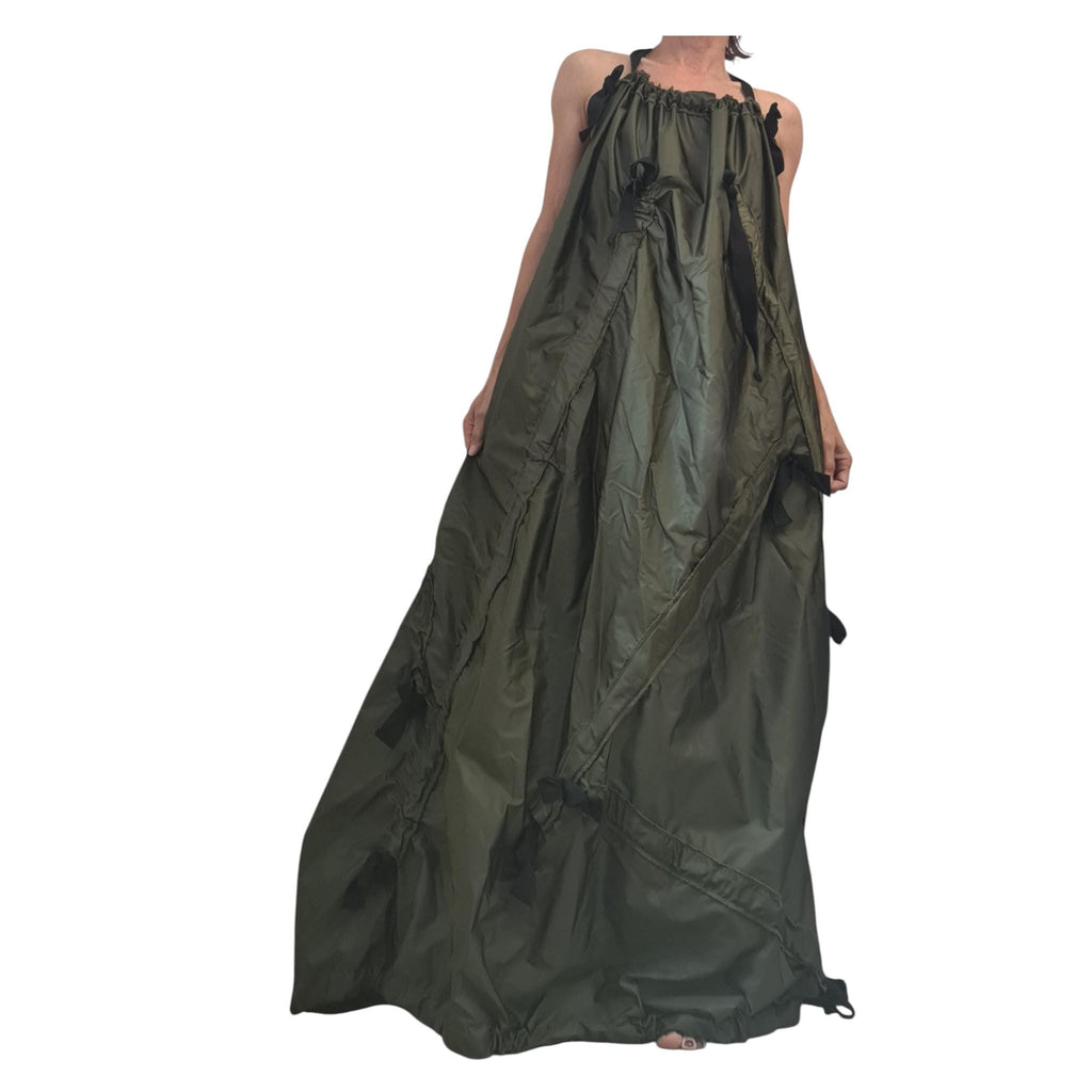 Military green Maxi Dress, Bare back, Sleeveless Extravagant Dress
