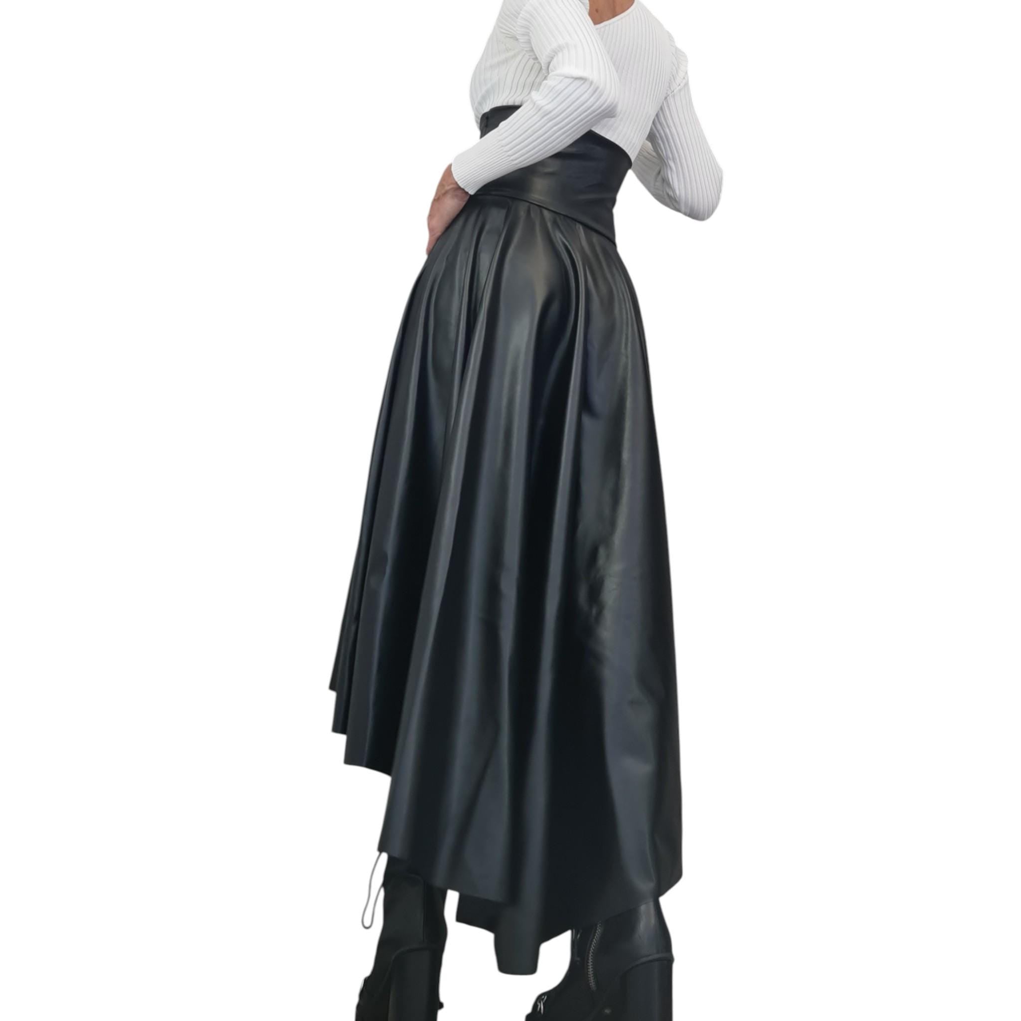 New Collection Eco Leather Skirt, High Waist Black Skirt, Asymmetric Skirt, Extravagant Woman Skirt, Short Long Skirt, Wedding Skirt