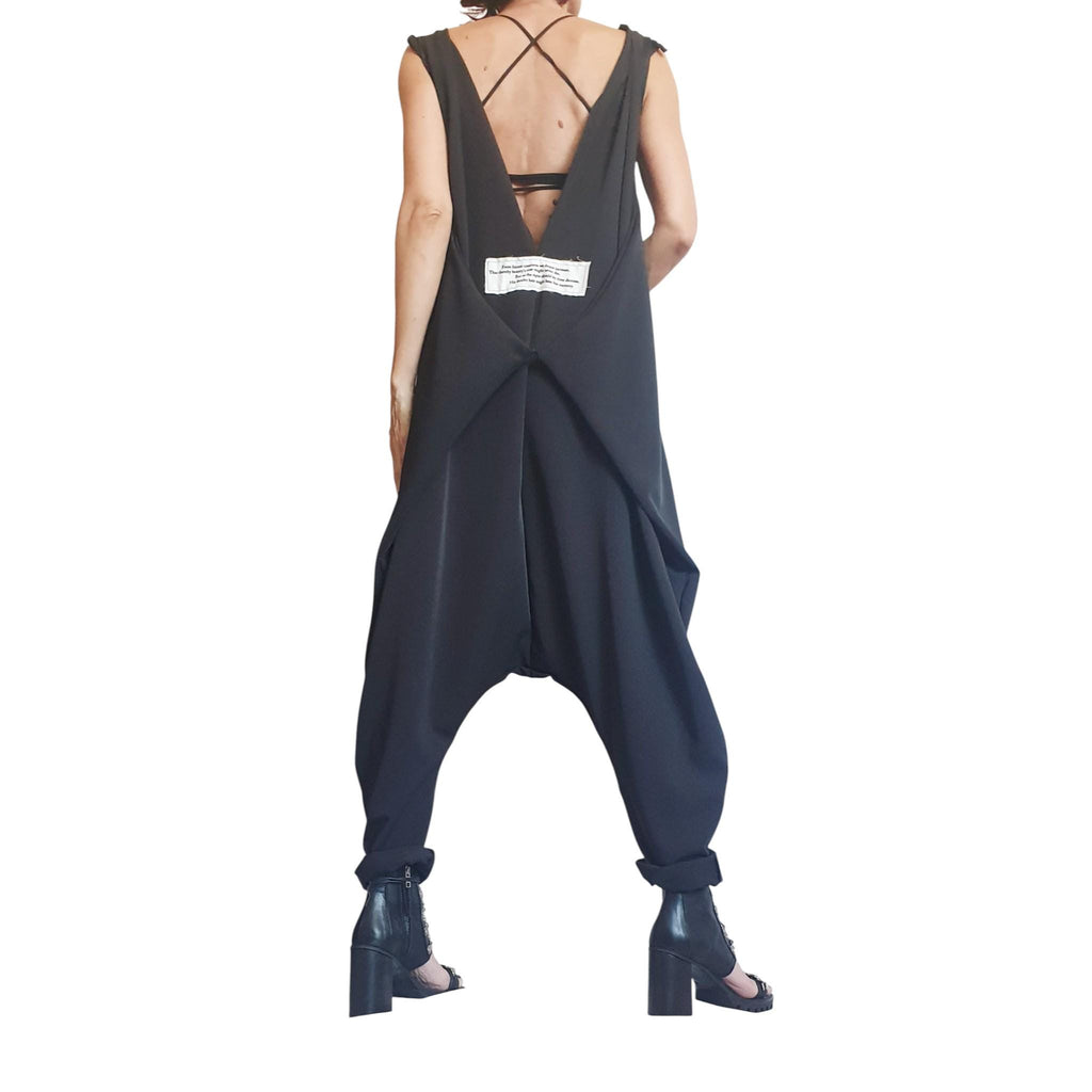 Black Asymmetric Wide Leg Jumpsuit | Sleeveless Harem Fit | Fashion for Women | Avant Garde Style