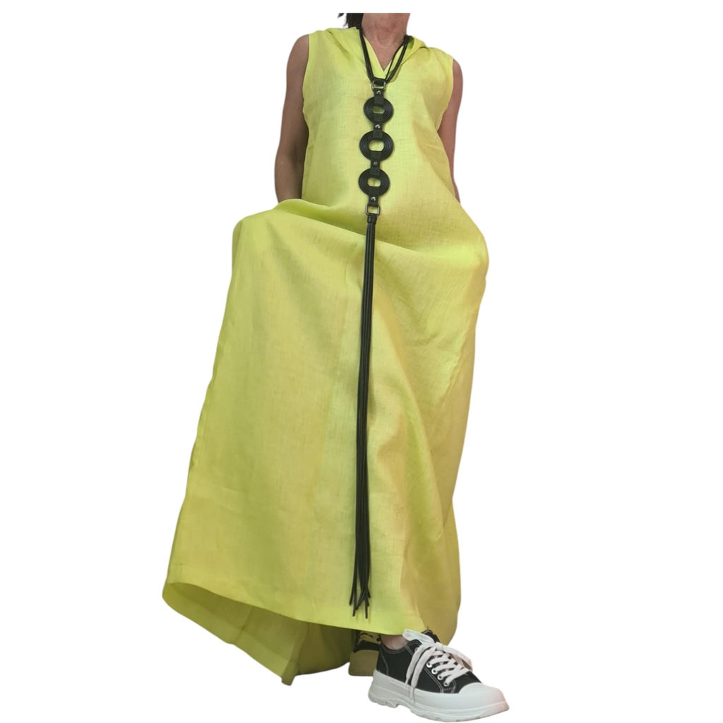 Olive Green Hooded Linen Dress, Sleeveless Maxi Dress, Boho Kaftan, Plus Size