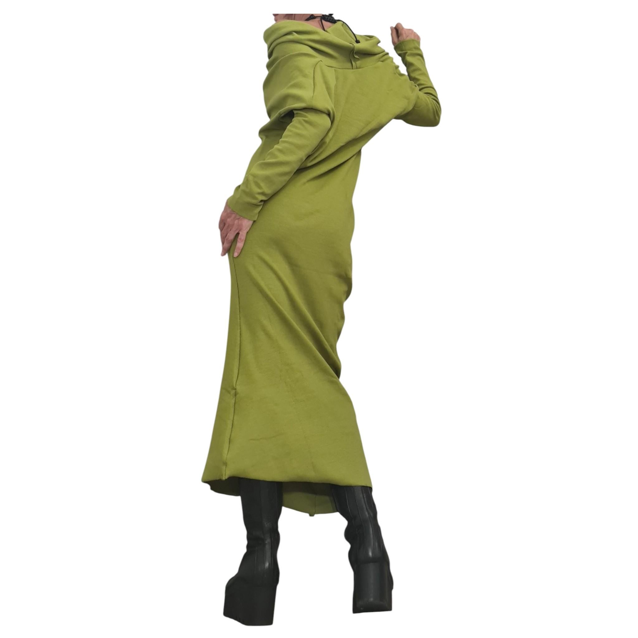 Asymmetric Cotton Blouson Dress, Sculptural Silhouette, Artistic Handmade Clothing