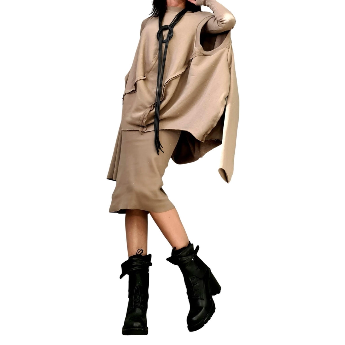 Beige Cotton Ribbed Dress, Oversized French Terry Tunic, Two Piece Co-Ord Set