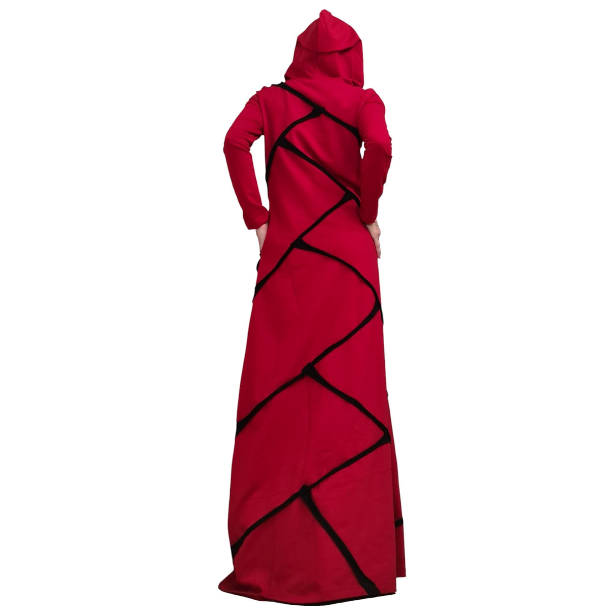 Long Hooded Red Cotton Dress, Plus Size Extravagant Gown