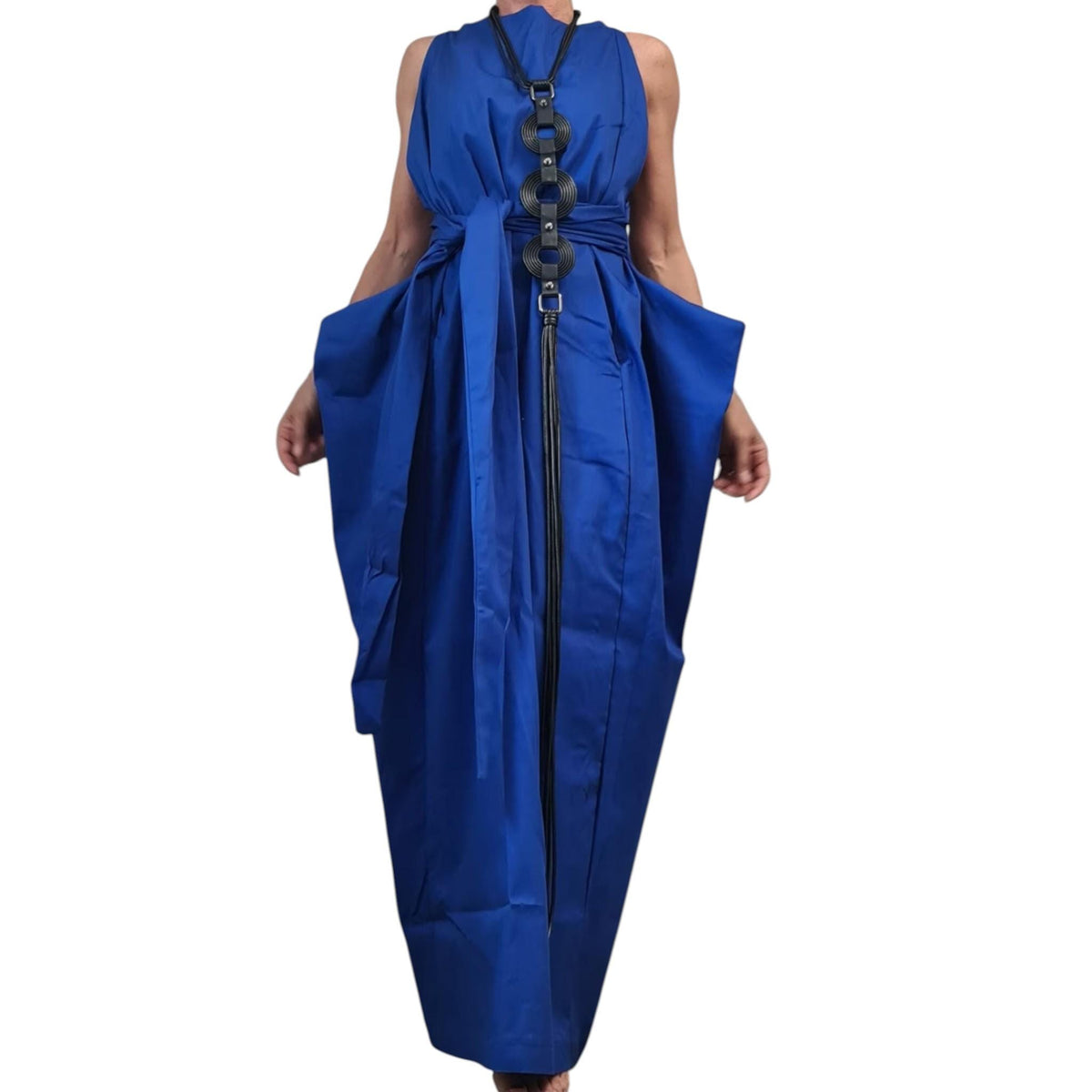 Royal Blue Open Back Maxi Dress, Sleeveless Loose Fit, Wide Silhouette, Adjustable Summer Design
