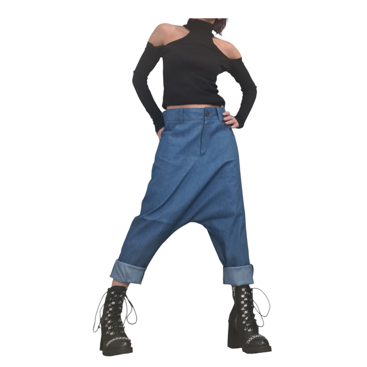 Casual Denim Harem Pants, Extravagant Boho Style, Unisex Fit