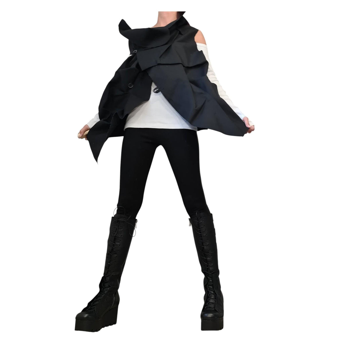 Extravagant Black Denim Vest, Gothic Asymmetric Sleeveless Vest, Designer Avant Garde Jacket