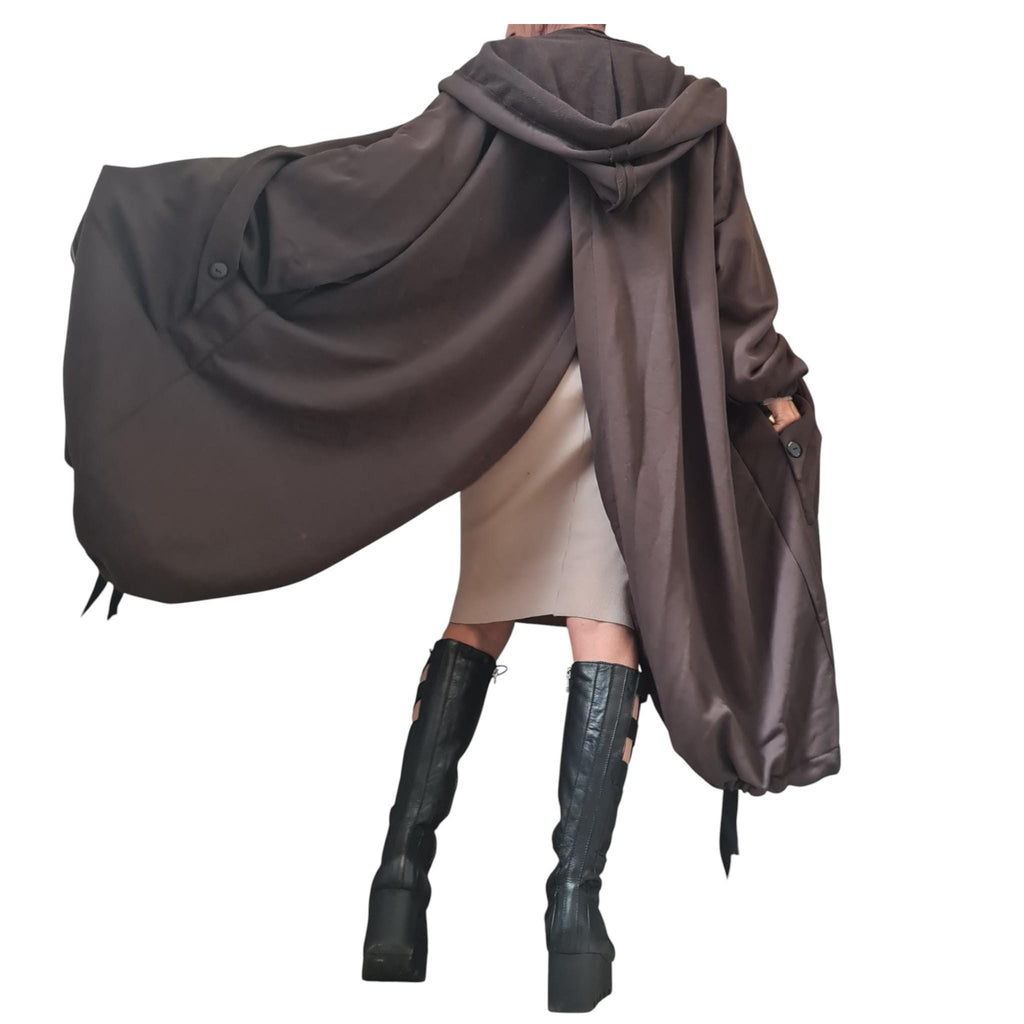 Brown Oversized Hooded Sweatshirt, French Terry Jacket with Overlapping Open Back
