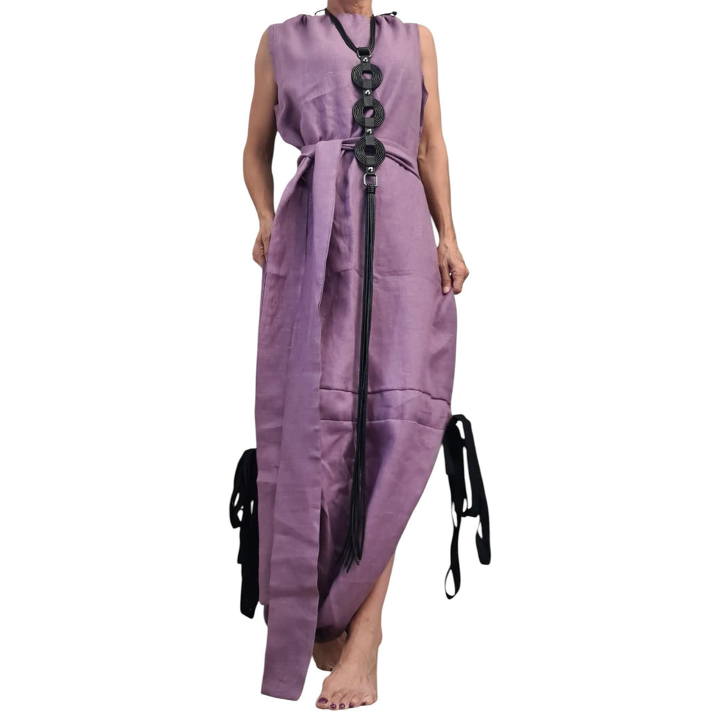 Lavender Linen Maxi Dress, Open Back, Asymmetric One Shoulder Design, Sleeveless Long Dress