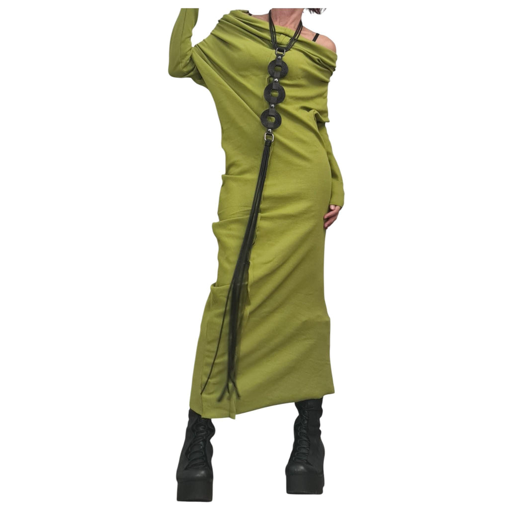 Asymmetric Cotton Blouson Dress, Sculptural Silhouette, Artistic Handmade Clothing