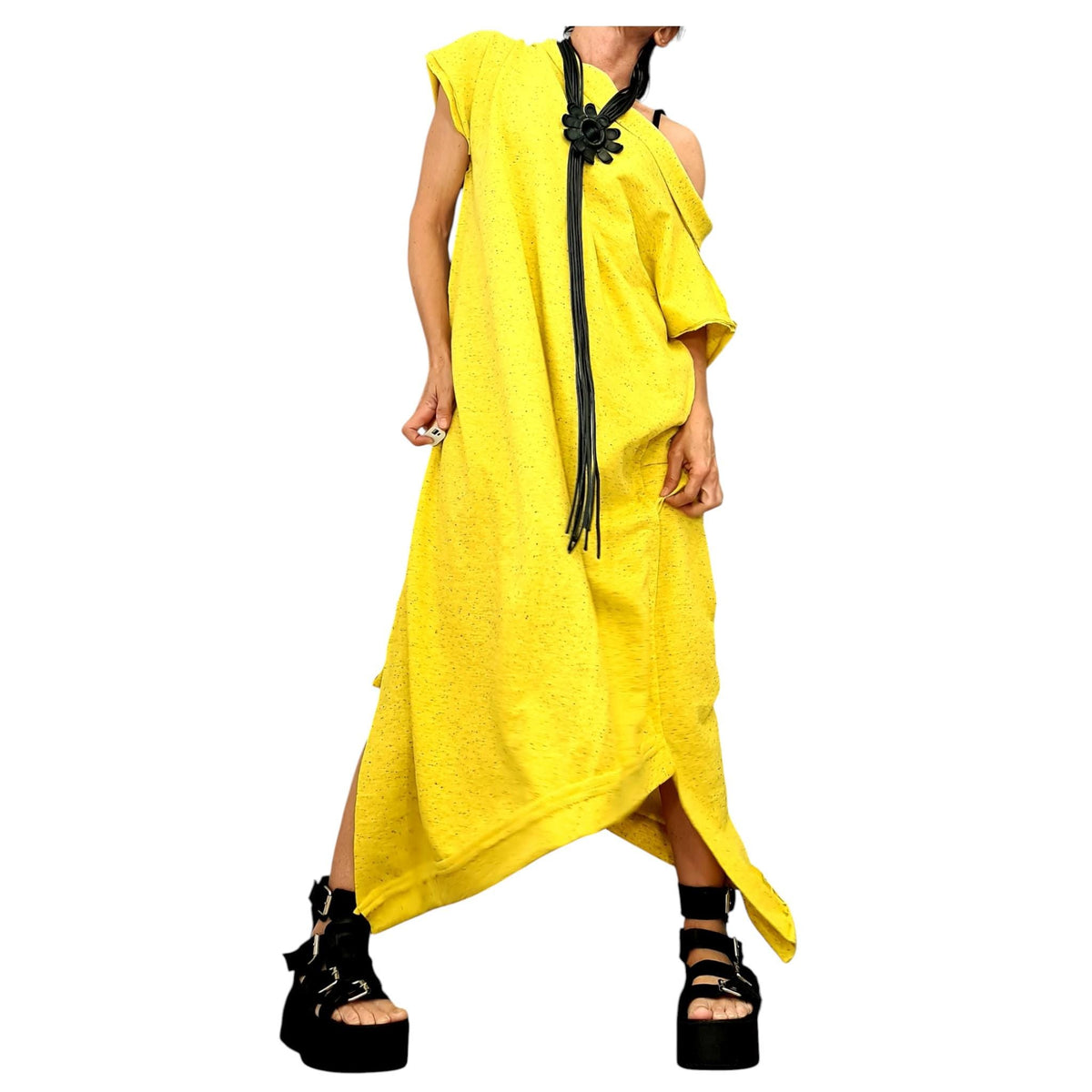 Asymmetric Maxi Dress: Loose Cotton Plus Size (One Shoulder)