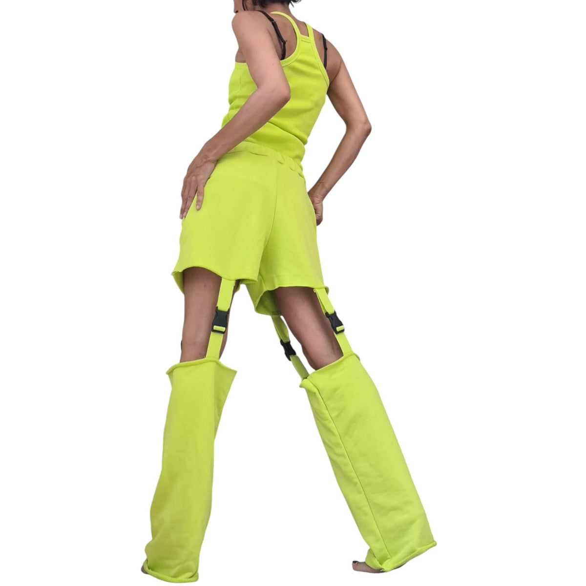 Lime Cotton Shorts, Detachable Pant Legs, Sleeveless Top, Convertible Two Piece Co-Ord Set