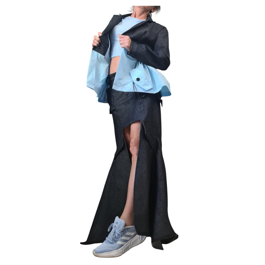 Denim Avant Garde Blazer: Asymmetrical, Deconstructed Jacket