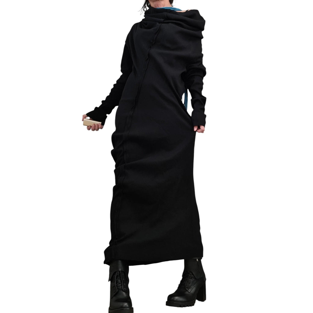 Extravagant Dress, Asymmetric Dress, Black Cotton Dress, Plus Size Clothing, Blouson Dress, Sexy Dress, Long Sleeve, New collection