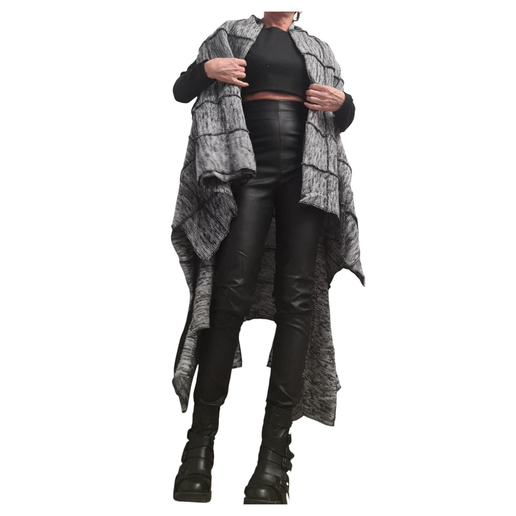 Grey Asymmetric Knitted Vest, Oversized Layered Cardigan, Plus Size Knitwear