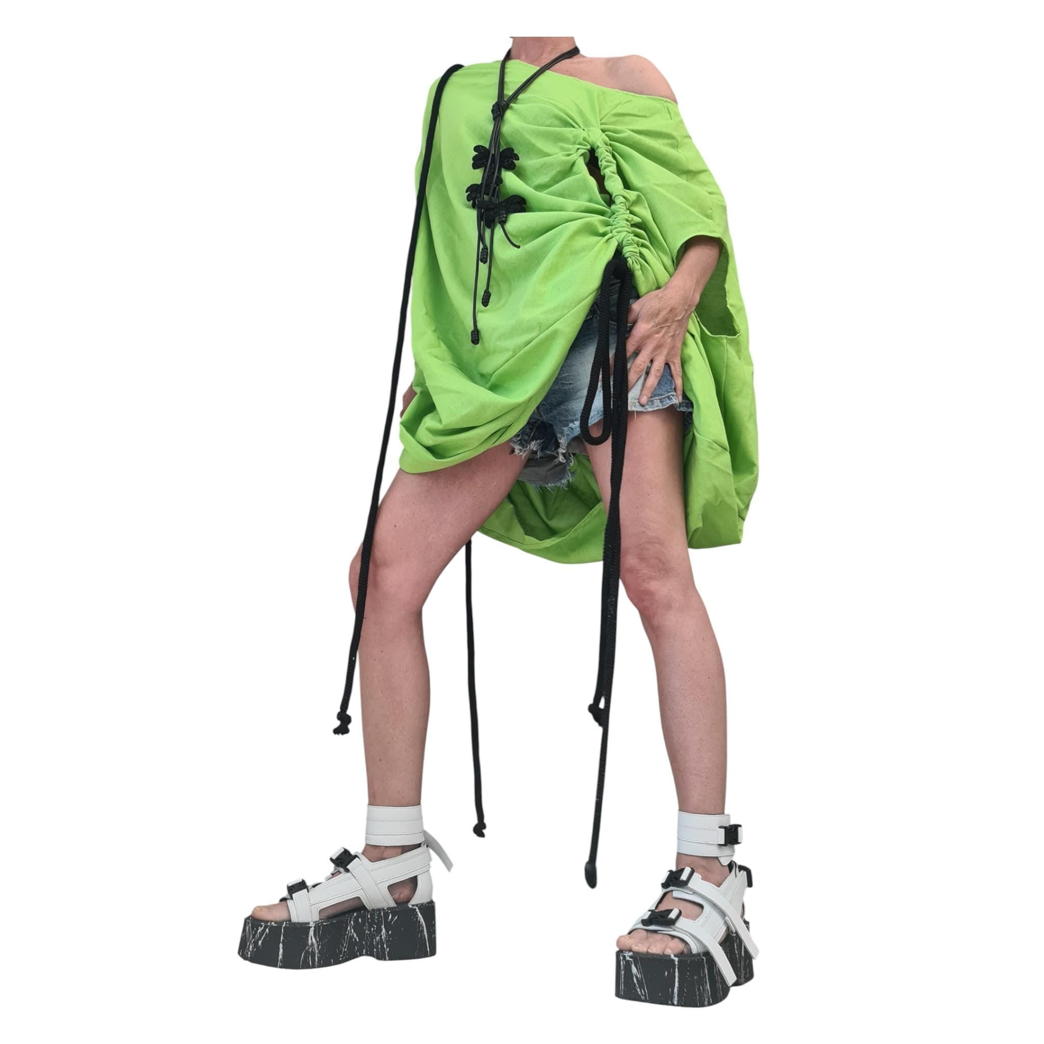 Light Green Linen Tunic Dress, Oversized Asymmetric Kaftan, Adjustable Drawstring Length, Plus Size Linen Clothing