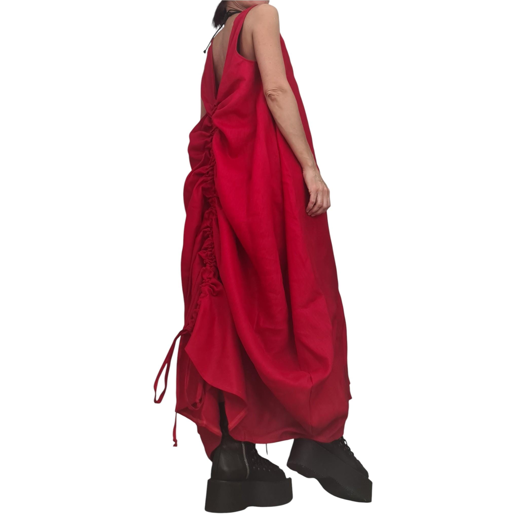 Red Linen Maxi Dress with Corset – Sleeveless Linen Dress