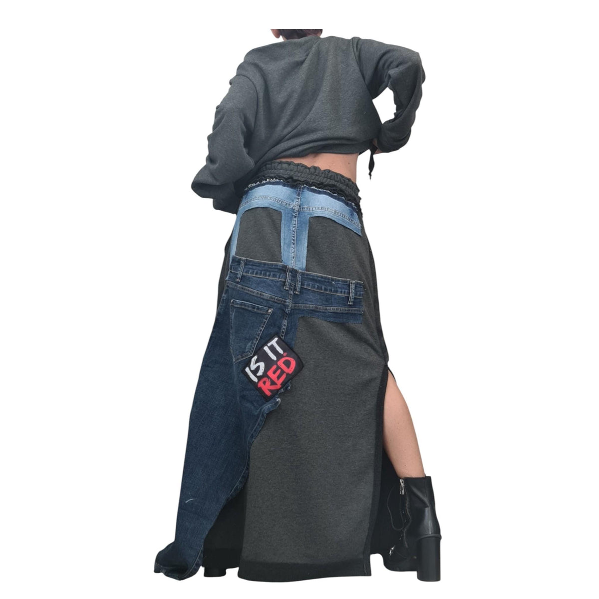 Cotton Denim Asymmetric Skirt Set, Deconstructed Women Costume, Extravagant Design