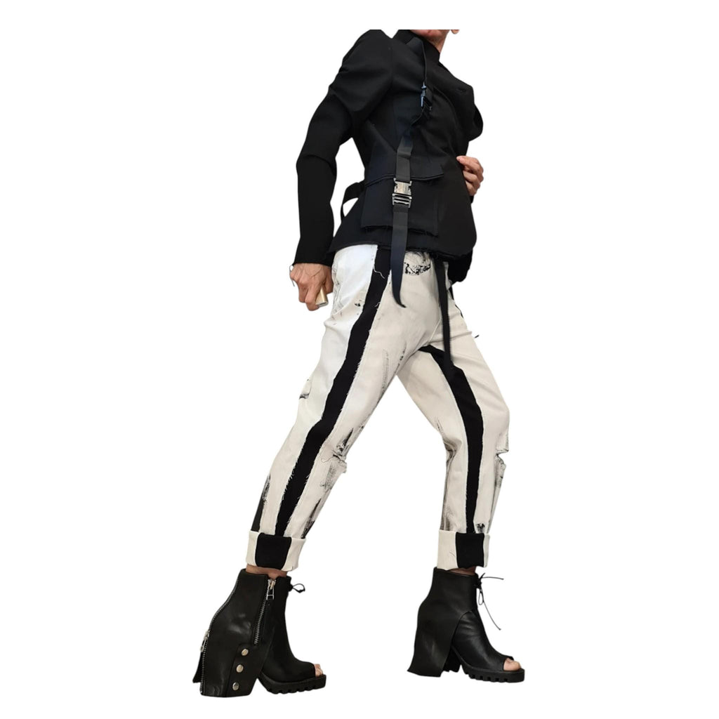 Asymmetrical White Denim Blazer, Avant Garde Blazer, Extravagant Jacket for Women