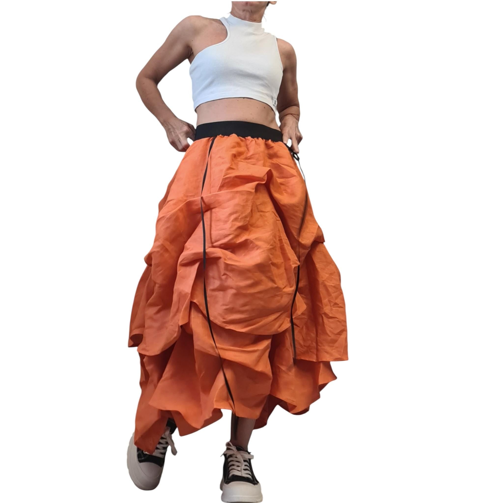 Orange Linen Circle Skirt Dress – Oversized Linen Dress