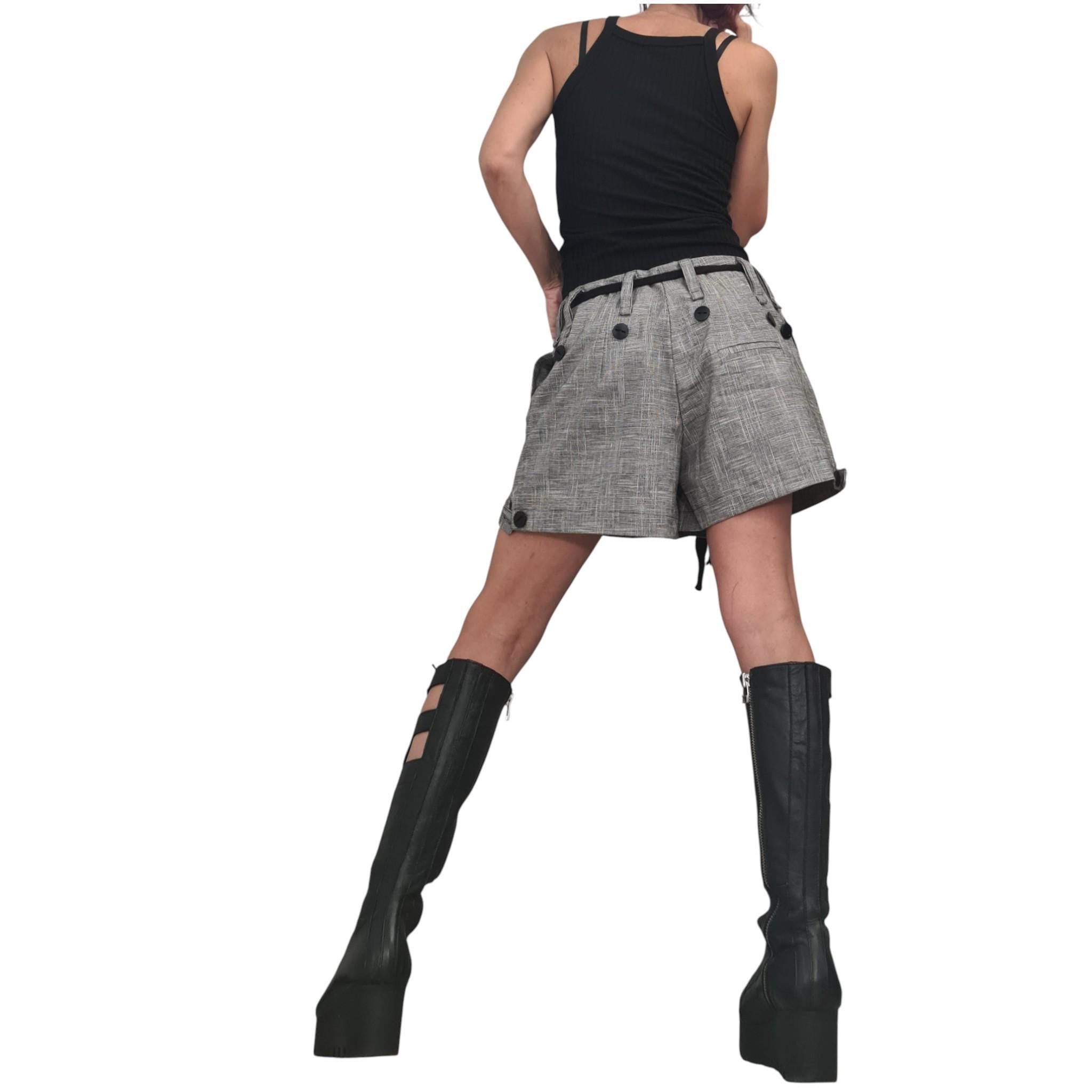 Grey Linen Wide Shorts for Women, Avant Garde Urban Loose Fit Pants