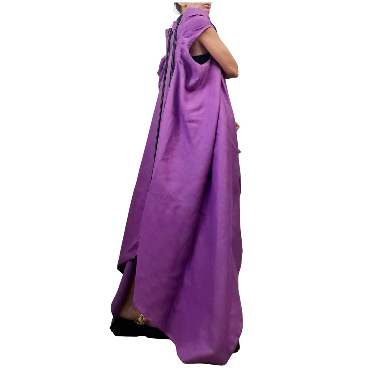 Purple Linen Tunic Shorts Set, Asymmetric Boho Top