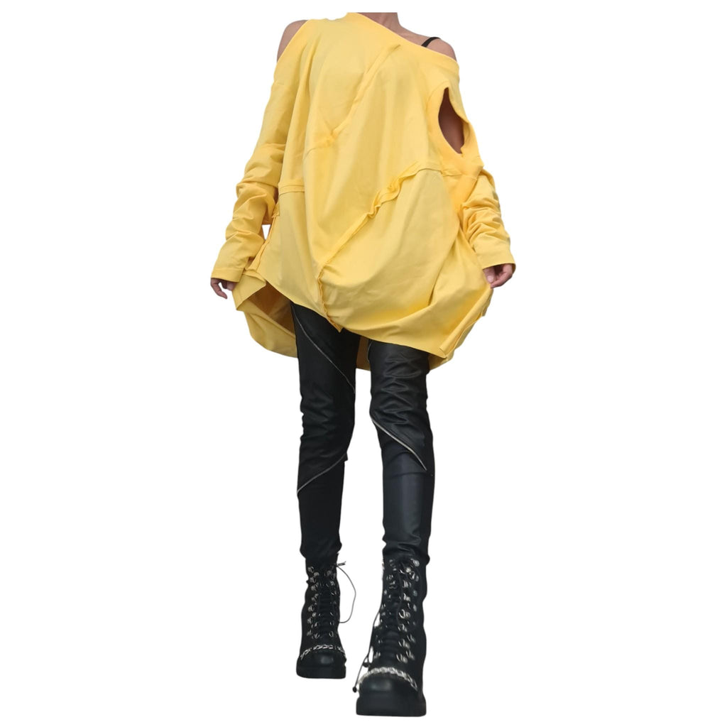 Yellow Cotton Tunic for Women | Oversized Asymmetrical Blouse | Statement Top