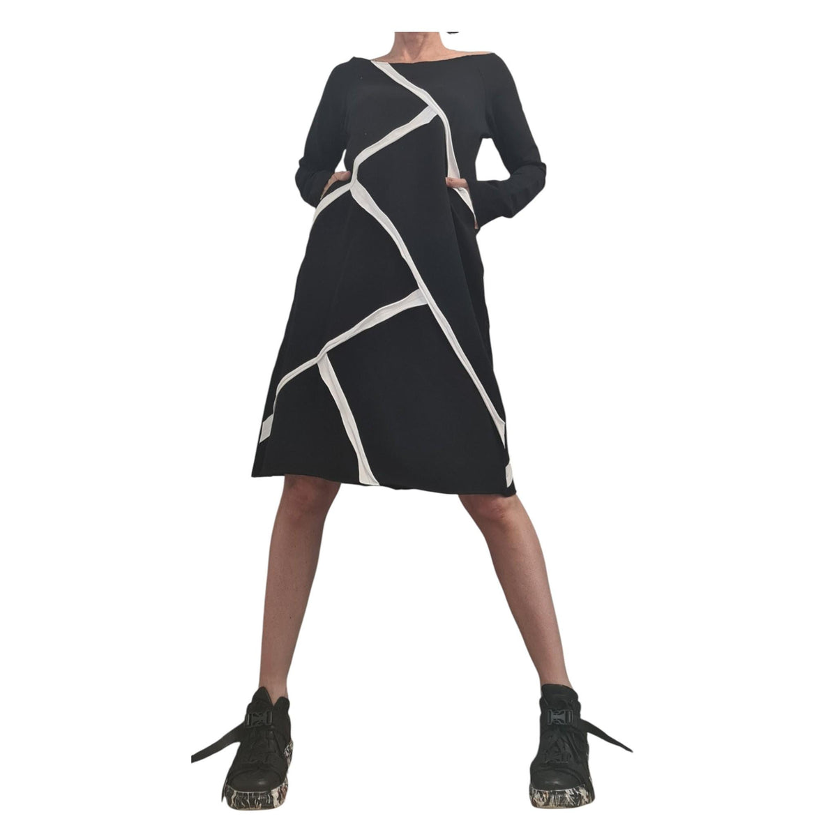 Black and White One Shoulder Dress, Plus Size Clothing