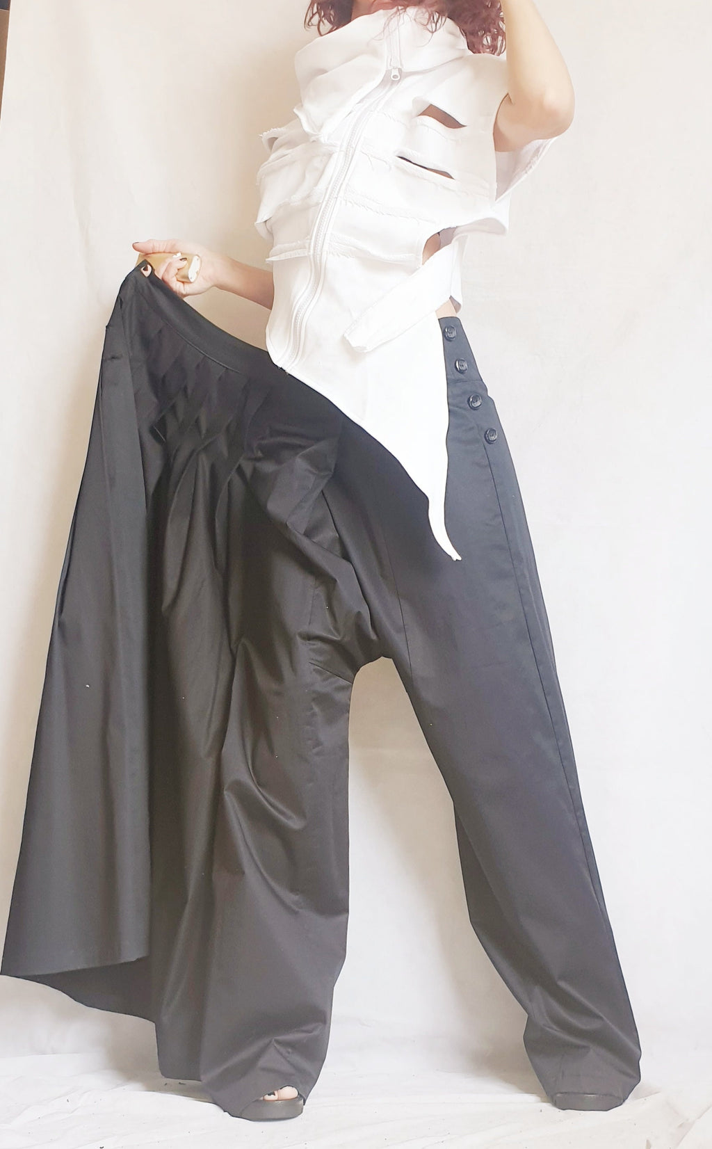 Asymmetric Cutout Vest, Oversized High Collar Top, Plus Size Short Sleeve Tunic