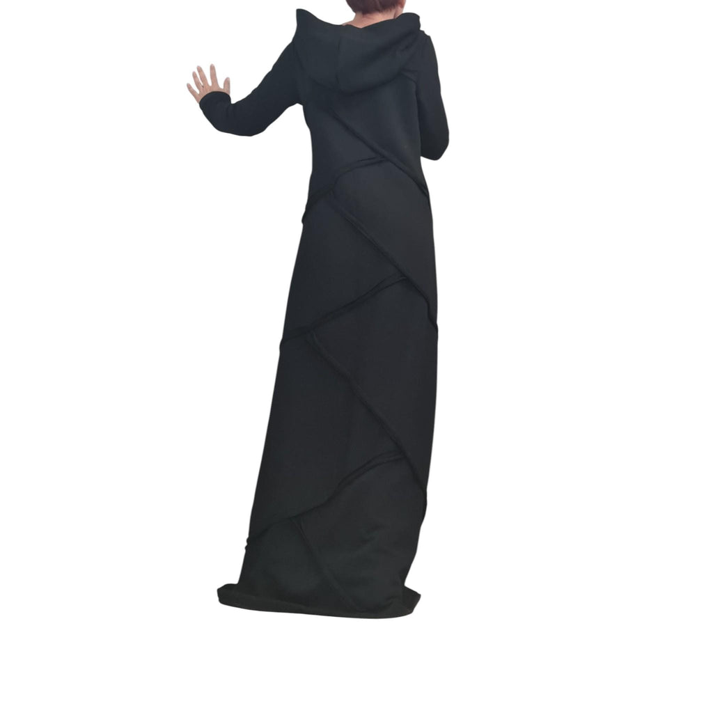 Dark Purple Hooded Maxi Dress Long Sleeve Avant Garde Handmade Womens Clothing