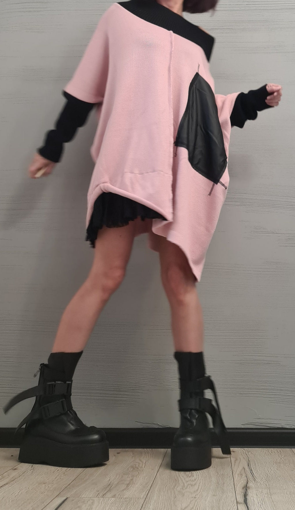 Pink Asymmetrical Knit Tunic, Oversized Knitted Sweater, Plus Size Top