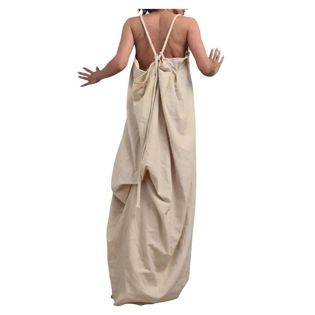 Beige Linen Long Dress, Asymmetric Plus Size Clothing, Sleeveless Open back Dress