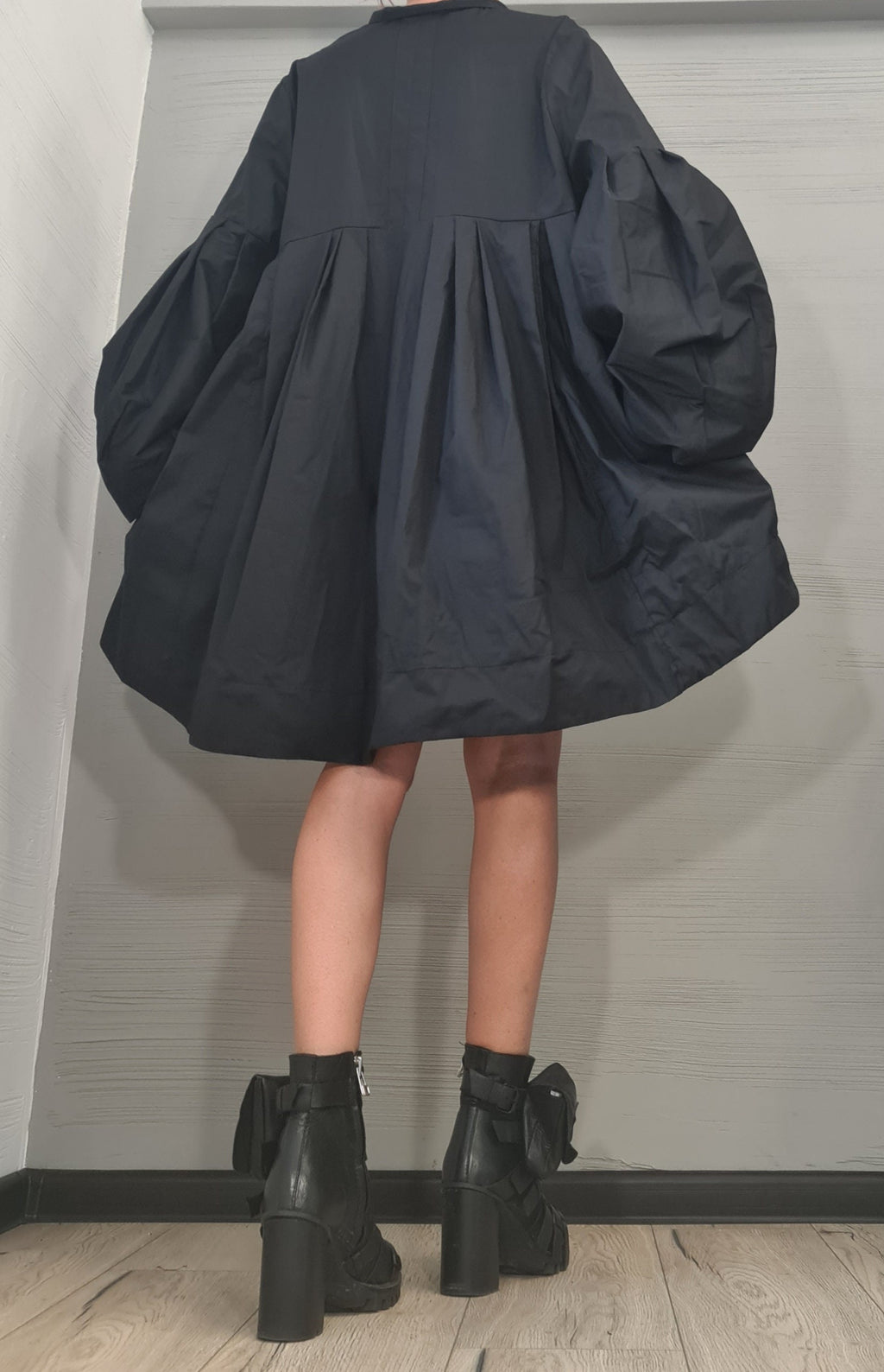 Black Asymmetric Gothic Tunic, Extravagant Sleeve, Oversize Shirt, Loose Midi Dress
