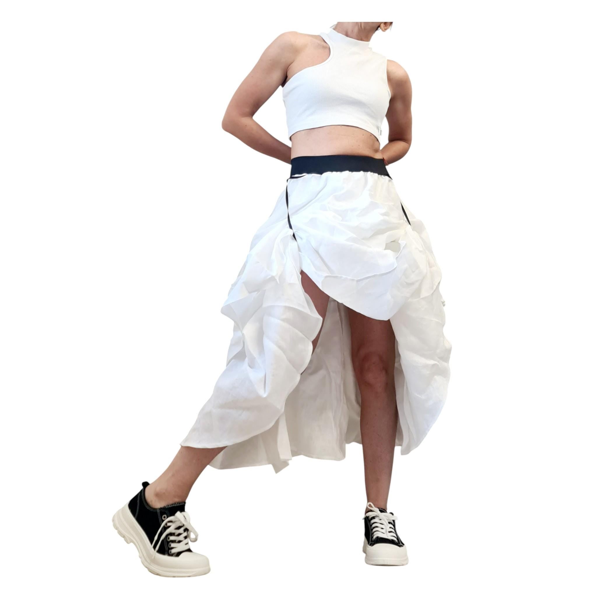 White Linen Skirt for Women, Asymmetric High Low Skirt, Convertible Dress, Summer Clothing