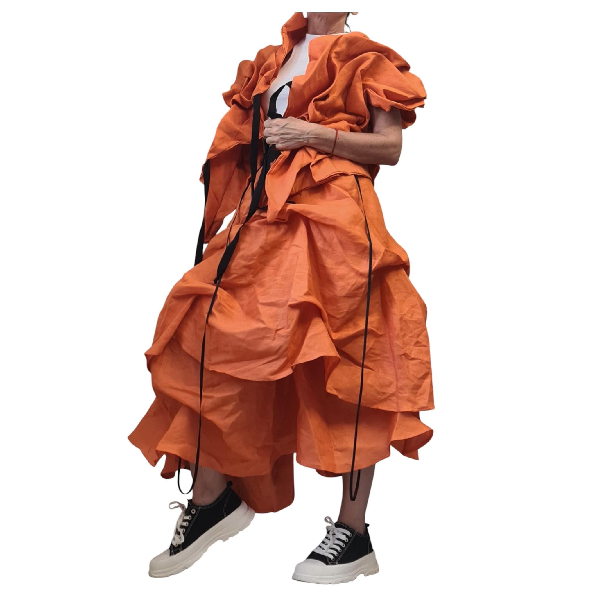 Orange Sleeveless Linen Jacket for Women, Short Cropped Asymmetric Jacket, Handmade Clothing