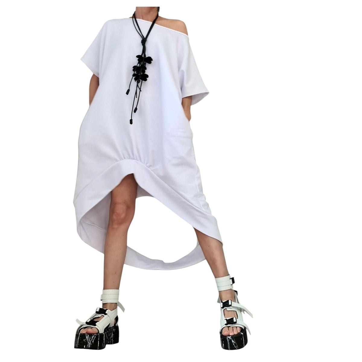 Extravagant Asymmetric Cotton Tunic, Oversize Sleeveless Dress