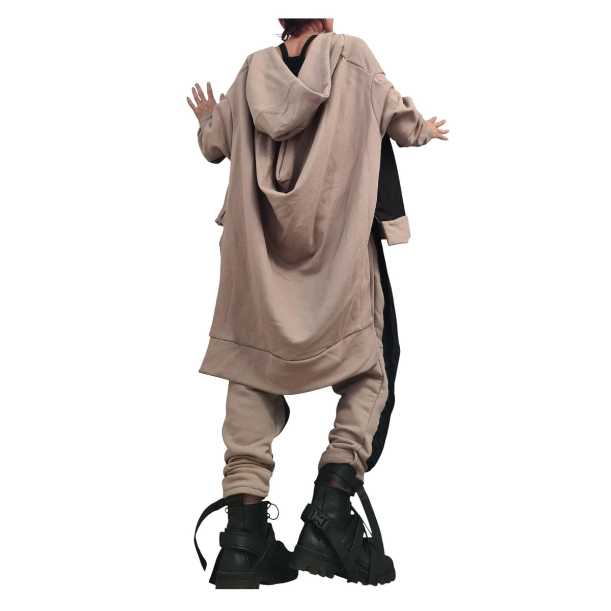 Beige Cotton Co-Ord Set, Harem Pants, Asymmetrical Long Sleeve Sweatshirt