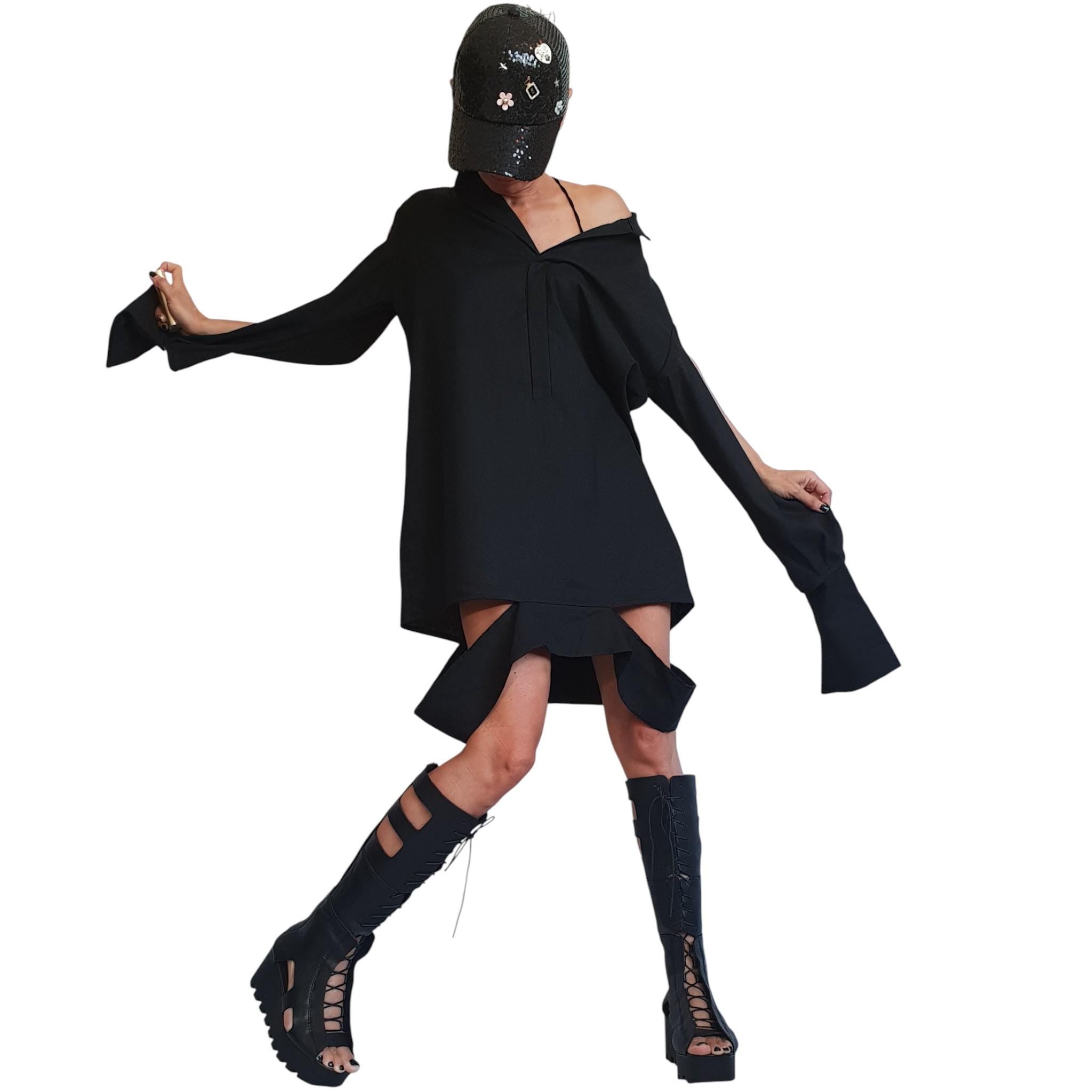 Black Linen Gothic Tunic / Flax Long Shirt Dress for Women / Dark Clothing