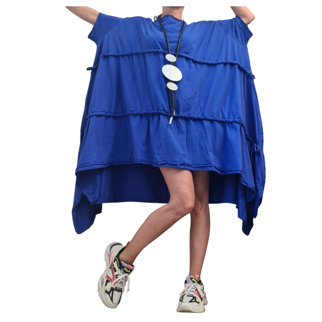 Royal Blue Asymmetrical Cotton Tunic, Loose Oversize Style, Plus Size Dress