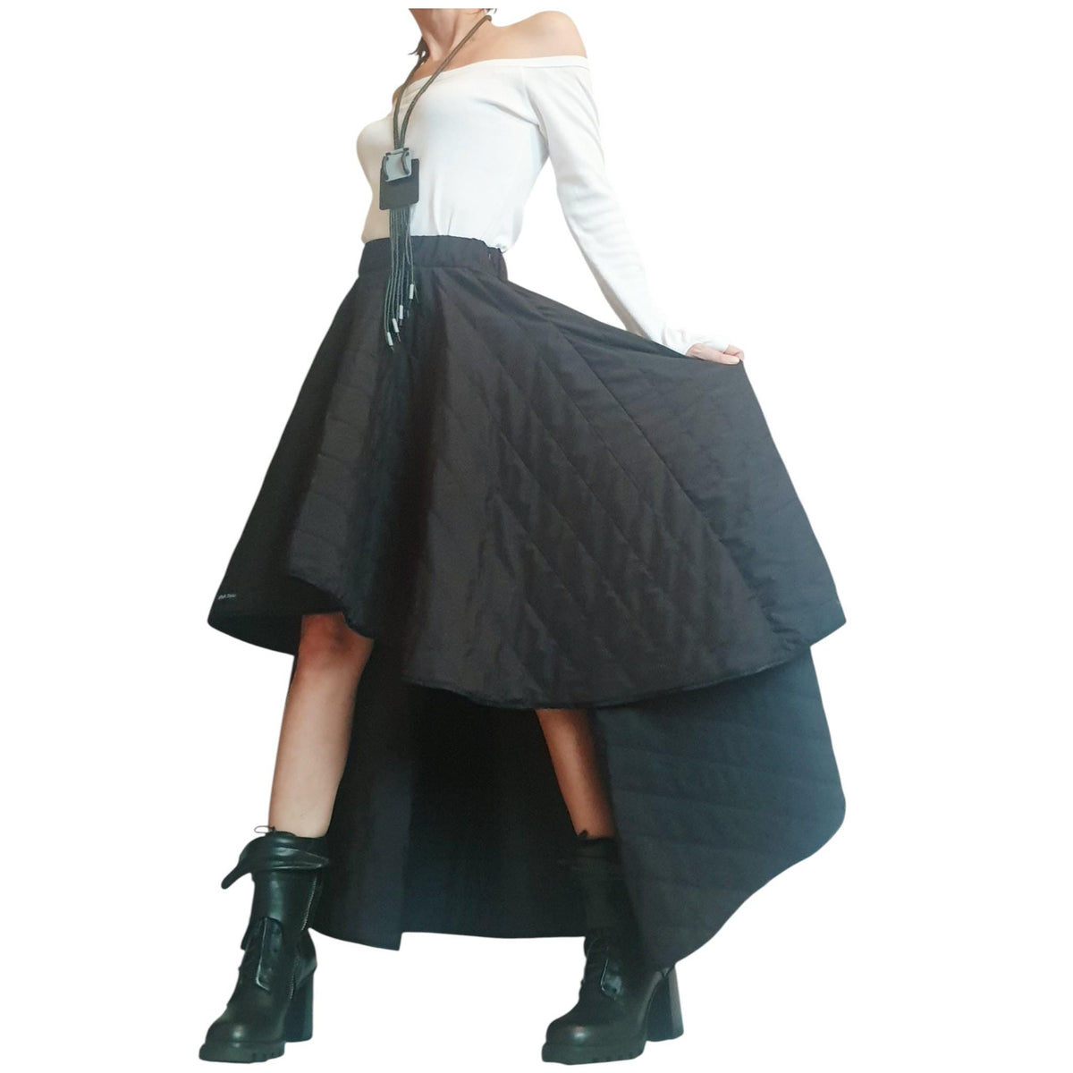 Extravagant Asymmetric Wadding Skirt, Gothic Cocktail Circle Skirt