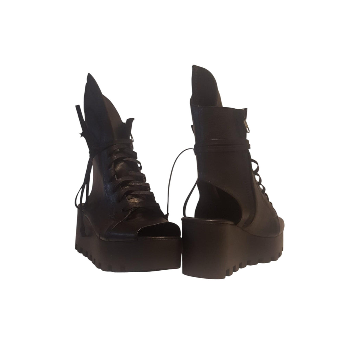 Black Asymmetrical Sandal, Platform Gothic Shoes, Open Toe Summer Combat Boots