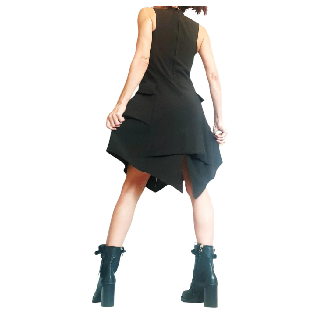 Gothic Black Dress Women, Asymmetric Sleeveless Cocktail Party Dress, Womens Clothing