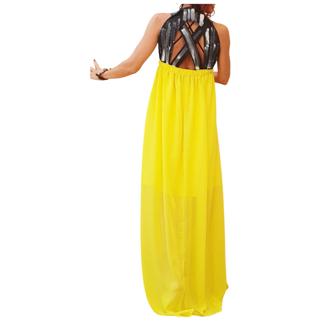 Open Back Maxi Dress, Denim Top Chiffon Dress, Oversized Avant Garde Clothing
